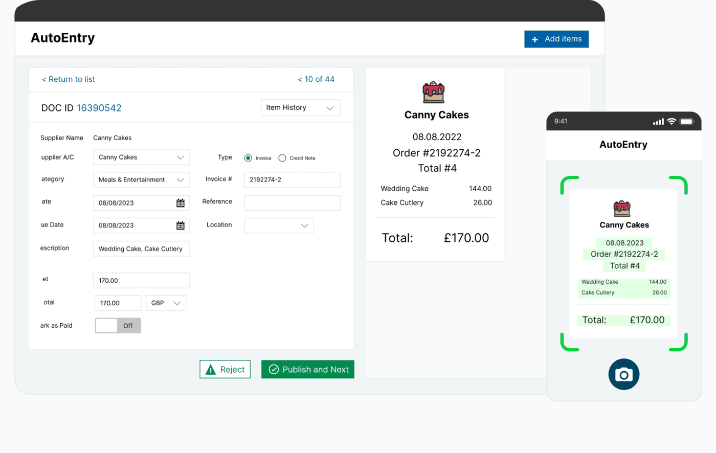 AutoEntry document capture interface