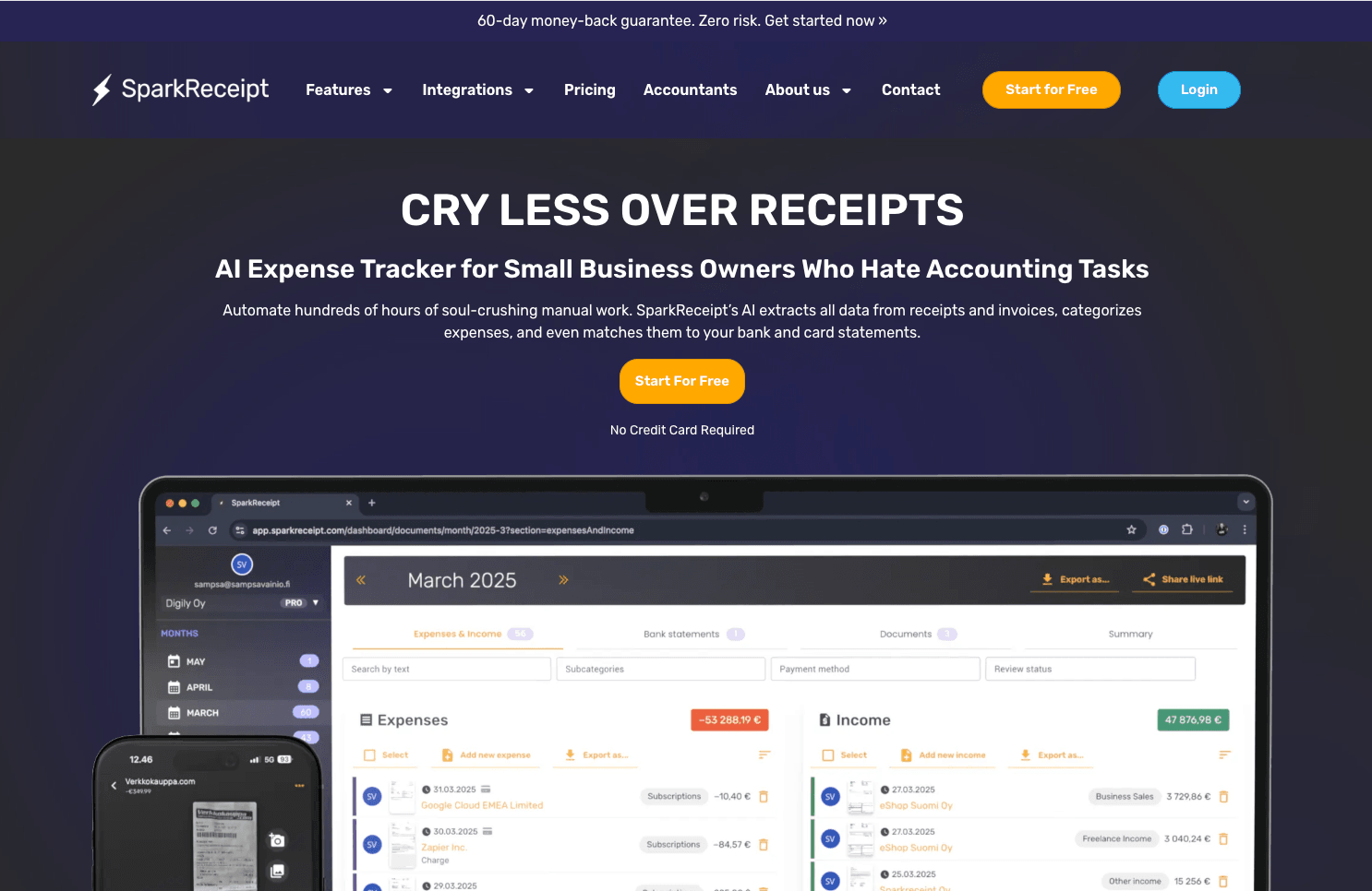 Interfaz de recibos y gastos de SparkReceipt