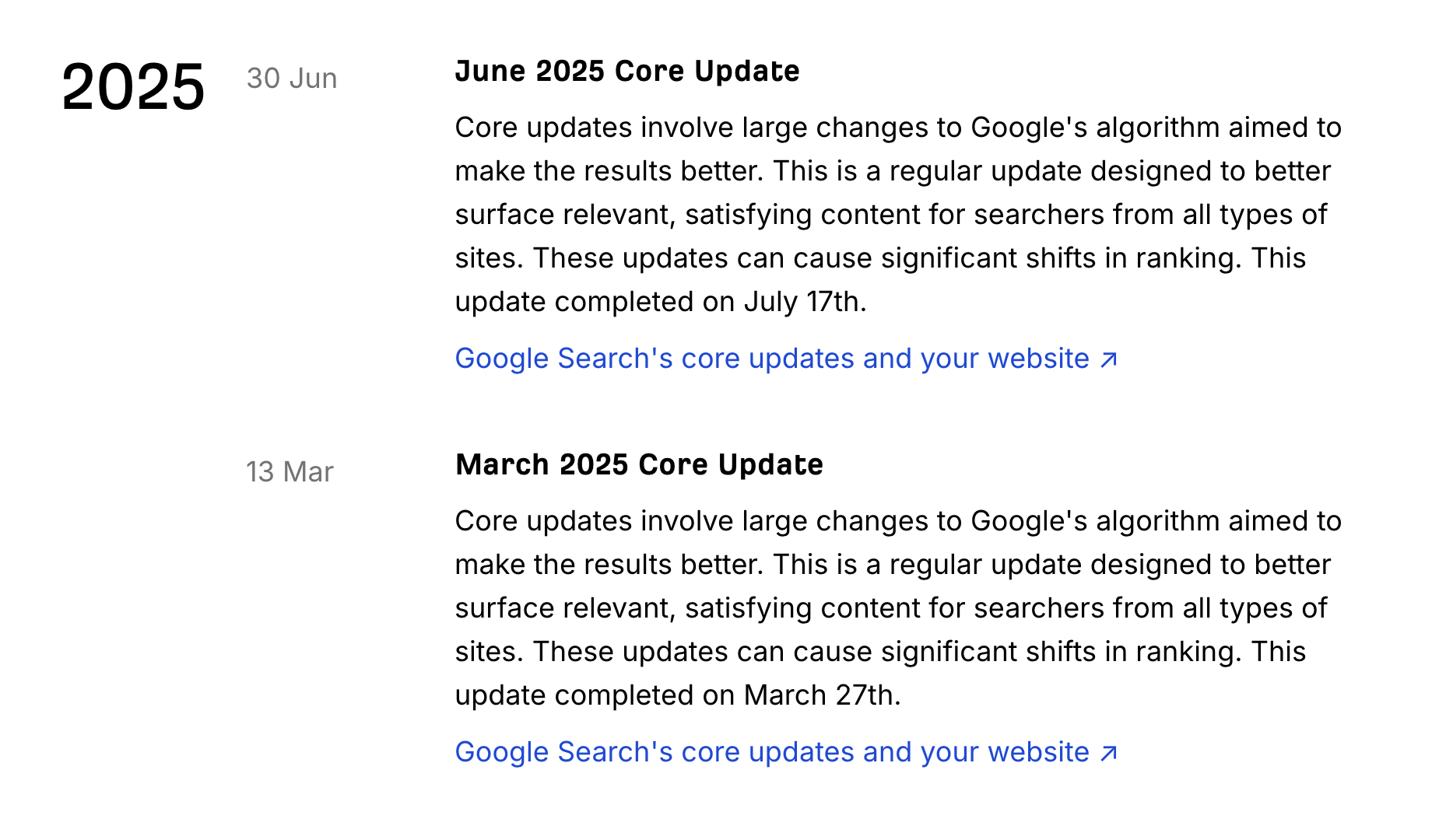 2025 Google Updates History